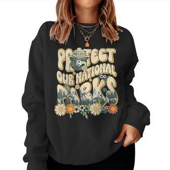 Retro Groovy Protect Our National Parks Bear Women Sweatshirt - Thegiftio UK
