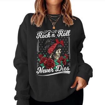 Rock N Roll Never Dies Rockabilly Girl Skull Tattoo Pin-Up Sweatshirt Frauen - Geschenkecke