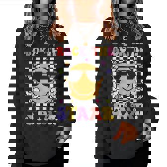 Rock The Staar Test Testing Day Smile Face Groovy Teacher Women Sweatshirt - Thegiftio