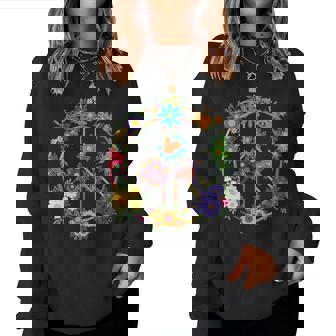 Signes De Paix Floraux Cadeau Hippie Rétro Pour Les Amoureux Sweat-shirt pour femme - Cadeauxyz