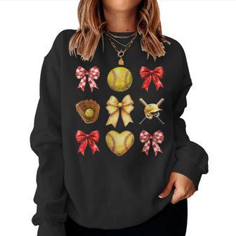 Softball Coquette Bow Softball Mama Softball Mom Women Sweatshirt - Thegiftio UK