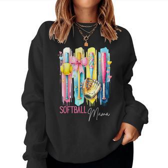 Softball Mama Coquette Bow Brsuhstroke Women Sweatshirt - Thegiftio UK