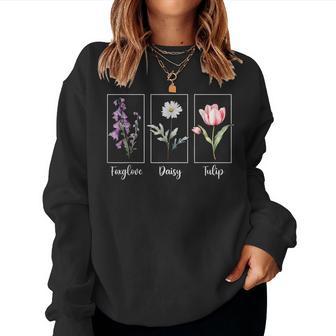 Subtle Floral Foxglove Daisy Tulip Flowers Women Women Sweatshirt - Thegiftio UK