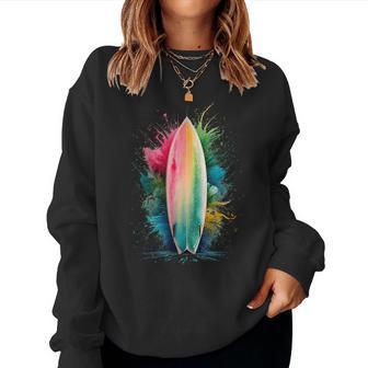 Surfer Women's Colourful Watercolour Surfing Sweatshirt Frauen - Geschenkecke