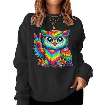 Tie-Dye Owl Peace Sign Hippie Women Sweatshirt - Thegiftio UK