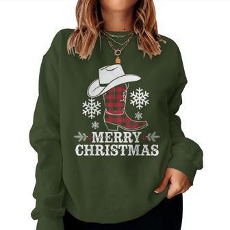 Christmas Cowboy Boots Checked Xmas Western Country Cowgirl Sweatshirt Frauen - Geschenkecke