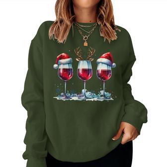 Christmas Red Wine Merry Christmas Reindeer Women's Sweatshirt Frauen - Geschenkecke