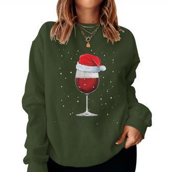 Glass Red Wine With Christmas Hat Wine Christmas Sweatshirt Frauen - Geschenkecke