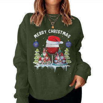 Glass Red Wine Gnome Christmas Sweatshirt Frauen - Geschenkecke