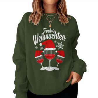 Merry Christmas Wine Red Wine Glass With Christmas Hat Sweatshirt Frauen - Geschenkecke