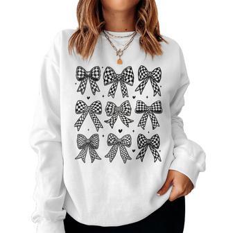 Checkered Bow Flag Race Car Racing Cute Coquette Bow Women Sweatshirt - Thegiftio UK