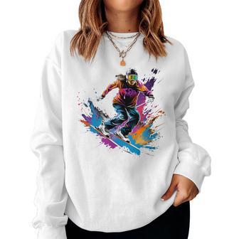 Colourful Ski Jumper Girl On Women's Ski Jumping Long-Sleeved Sweatshirt Frauen - Geschenkecke