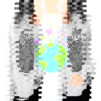 Earth Day 2025 Cute Earth With Floral Women Sweatshirt | Mazezy