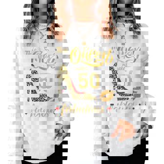 This Queen Makes 50 Look Fabulous Leopard Heel Women Sweatshirt | Mazezy