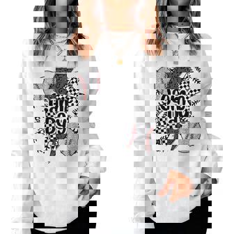 Retro Baseball Game Day Checkered Leopard Baseball Mama Mom Women Sweatshirt - Monsterry