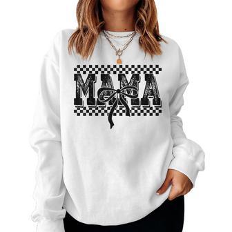 Retro Checkered Mama Coquette Bow Mama Floral Women Sweatshirt - Thegiftio UK