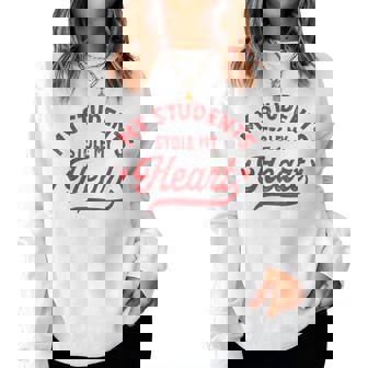 Retro My Students Stole My Heart Cute Teacher Valentines Day Women Sweatshirt - Thegiftio