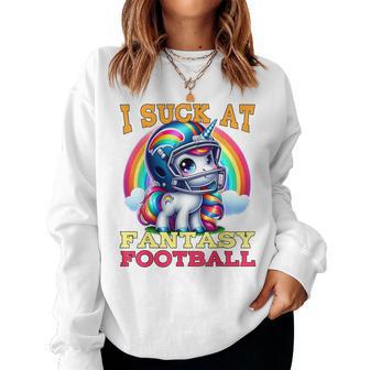 I Suck At Fantasy Football Unicorn Rainbow Loose Football Pink Sweatshirt Frauen - Geschenkecke