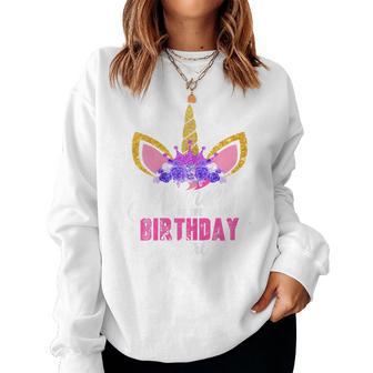 Women's Mummy Of The Birthday Girl Unicorn Mum Birthday Party Mother Blue Sweatshirt Frauen - Geschenkecke