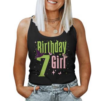 7Th Birthday Witch Pink And Green 7 Year Old Birthday Girl Women Tank Top - Thegiftio UK