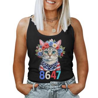 8647 Floral Retro 86 47 Cat Lovers Women Tank Top - Monsterry