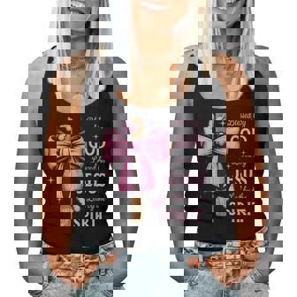 Blessed By God Loved By Jesus Pink Coquette Bow And Cross Women Tank Top - Monsterry