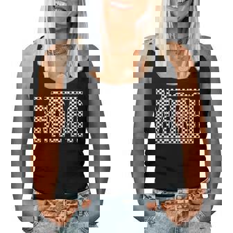 Checkered Mama Black White Checker Print Women Tank Top | Mazezy