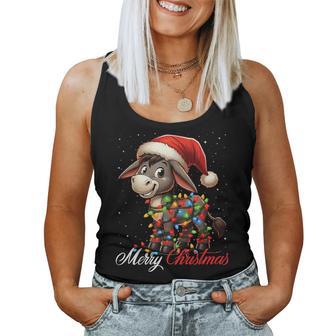 Donkey Merry Christmas Lights Santa Hat Xmas Snow Tank Top Frauen - Geschenkecke