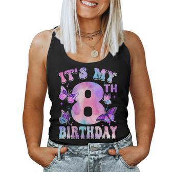 It's My 8Th Birthday Butterfly Theme 8 Year Old Party Girl Women Tank Top - Thegiftio UK