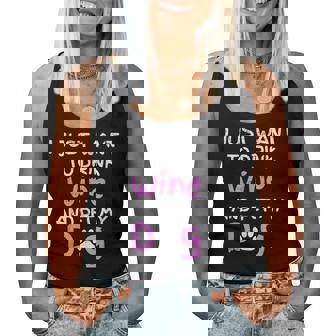 I Just Want To Beber Wine And Pet My Dog Dog Wine Camiseta sin mangas para mujer - Regaloses