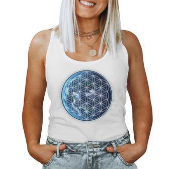 Flower Of Life With Earth Sacred Geometry Yoga Blue Tank Top Frauen - Geschenkecke