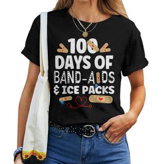 100 Days Band Aids & Ice Packs Nurse 100 Days Of School Women T-shirt - Thegiftio