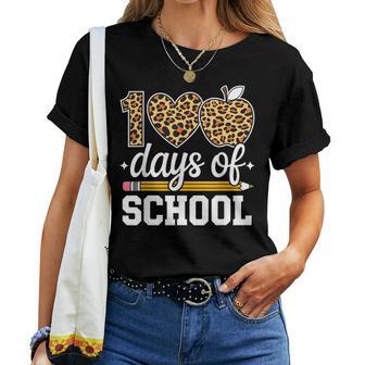 100 Days Of School Leopard Teacher Happy 100Th Day Of School Women T-shirt - Thegiftio UK