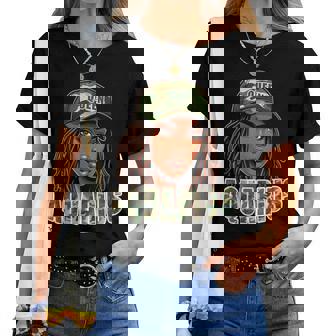 Aquarius Queen Black Woman Camo Hat Locs Birthday Women T-shirt | Seseable CA
