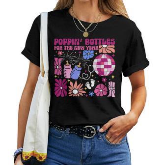 Boho Floral Nicu Crew Nurse Poppin' Bottles For The New Year Women T-shirt - Thegiftio UK