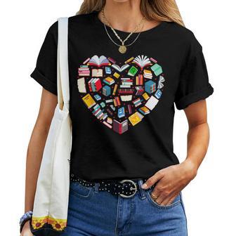 Book Lover Librarian Teacher Bookish Books Heart Valentine Women T-shirt - Thegiftio UK