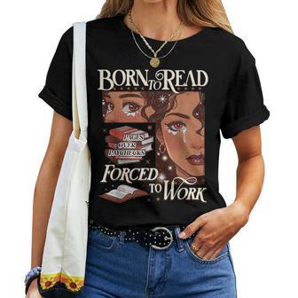 Born To Read Forced To Work Retro Bookish Black Girl Women T-shirt - Thegiftio UK