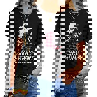 Bottes De Cowboy De Noël À Carreaux Western Country Cowgirl T-shirt femme - Cadeauxyz
