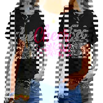 Cheer Mom Hot Pink Black Leopard Letters Cheer Women T-shirt | Seseable UK