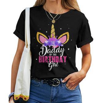 Daddy Of The Birthday Girl Unicorn Birthday Father Dad Blue T-shirt Frauen - Geschenkecke