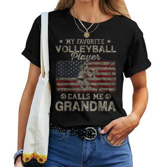 My Favorite Volleyball Player Calls Me Grandma Usa Flag Women T-shirt - Thegiftio UK