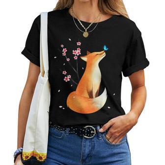 Fox Japanese Cherry Blossom Flowerintage Fox S T-shirt Frauen - Geschenkecke