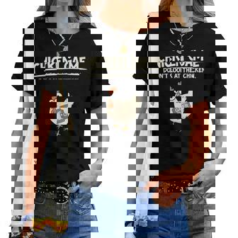 Chicken Game Ltd Divertido Diseño De Pollo Con Texto En Inglés Don't Look Niños Negro Manga De Doble Puntada Camiseta de mujer - Regaloses