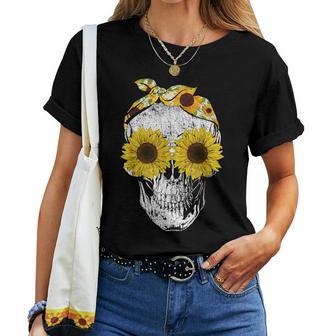 Skull Sunflower Skeleton Bandana Sunflower Skull T-shirt Frauen - Geschenkecke