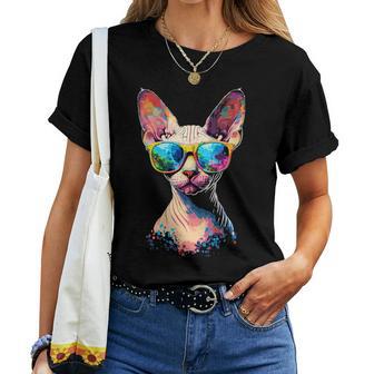 Gato Sphynx Gato Esfinge Gato Canadiense Dulce Esfinge Gatos Cuello Camiseta de mujer - Regaloses