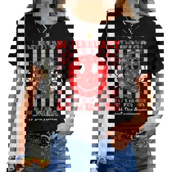 Groovy In February We Wear Red For Heart Disease Awareness Women T-shirt | Mazezy
