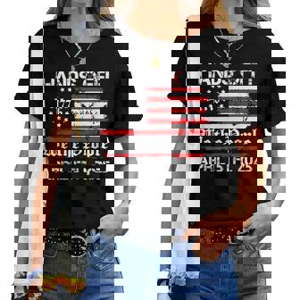 Hands Off Protest Saturday April 5 Usa Flag Women Women T-shirt | Mazezy