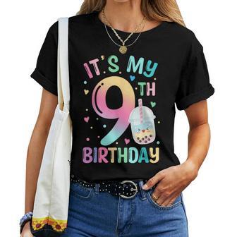 It's My 9Th Birthday Bubble Boba Tea Party 9 Year Old Girl Women T-shirt - Thegiftio UK