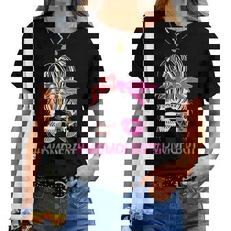 Mom Of Both Messy Bun Dancer & Baseball Player Mom Women T-shirt - Seseable