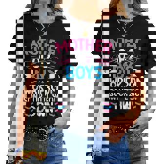 Mother Of 2 Boys Work From Son Up Until Son Down Women T-shirt | Mazezy
